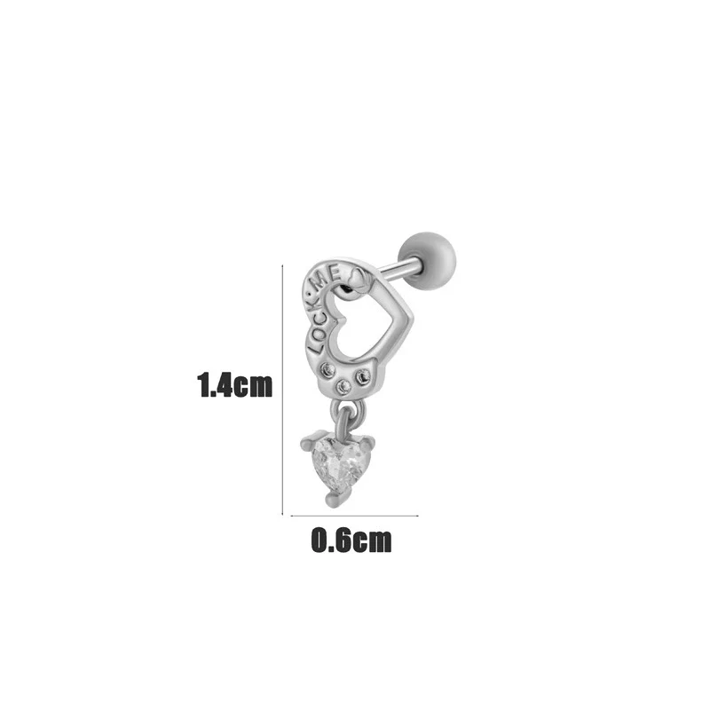 Wholesale Cartilage Puncture Ear Bone Nail Stainless Steel And Copper Inlaid With Zircon Heart Pattern Electroplated Sweet Girly Princess Style - Image 20