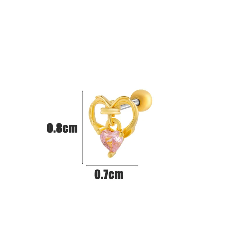 Wholesale Cartilage Puncture Ear Bone Nail Stainless Steel And Copper Inlaid With Zircon Heart Pattern Electroplated Sweet Girly Princess Style - Image 8