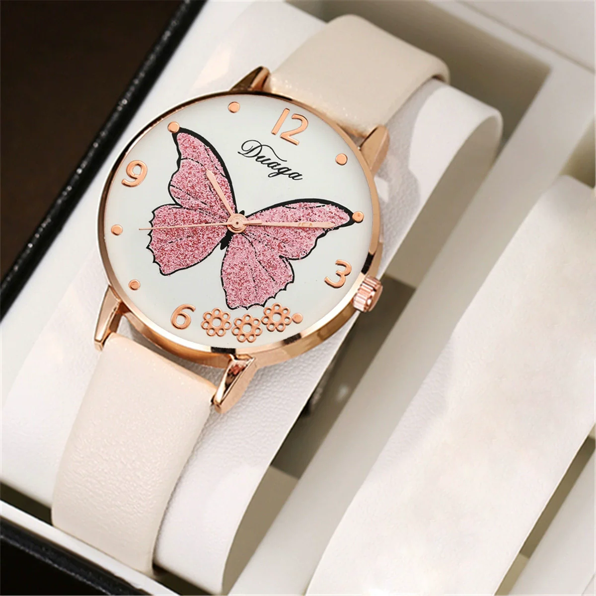 Wholesale Casual Female Round Stainless Steel Case Imitation Leather Strap Butterfly Printed Watch And Jewelry Set - Image 11