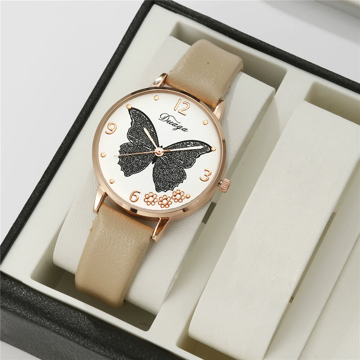 Wholesale Casual Female Round Stainless Steel Case Imitation Leather Strap Butterfly Printed Watch And Jewelry Set - Image 6