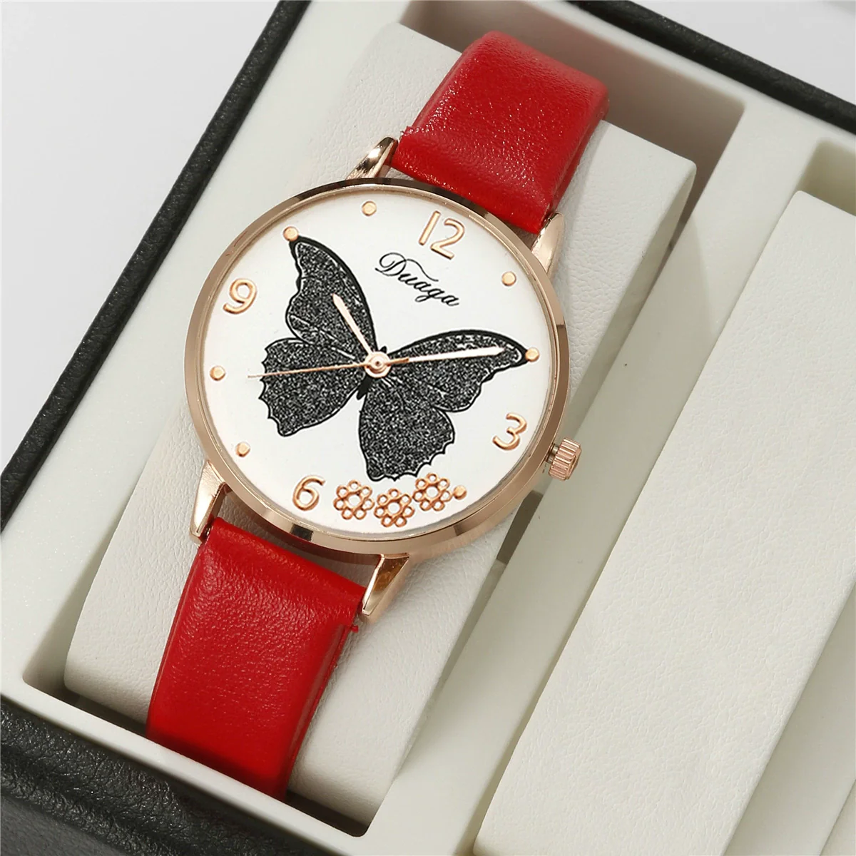 Wholesale Casual Female Round Stainless Steel Case Imitation Leather Strap Butterfly Printed Watch And Jewelry Set - Image 8