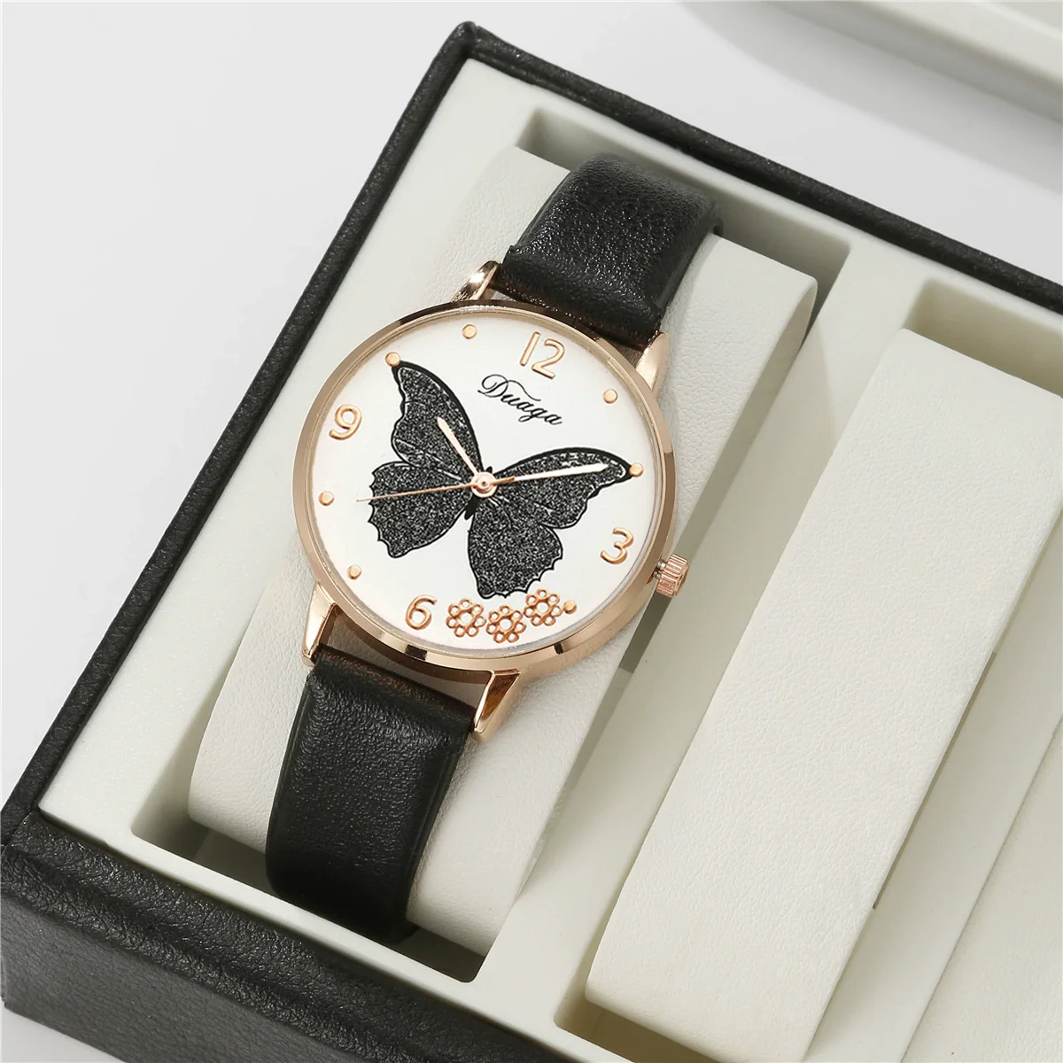 Wholesale Casual Female Round Stainless Steel Case Imitation Leather Strap Butterfly Printed Watch And Jewelry Set - Image 9