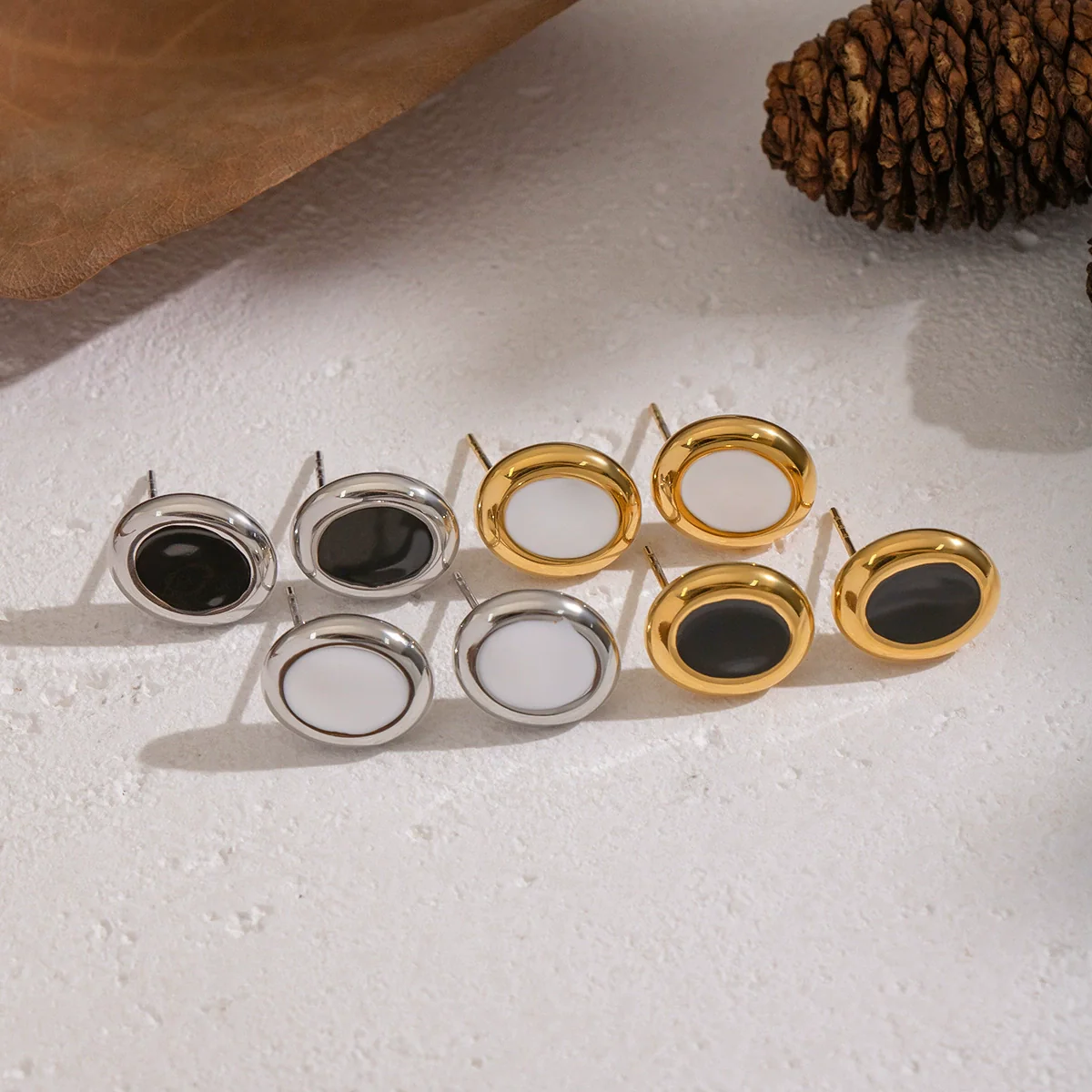 Wholesale Casual Geometric Oval Stainless Steel Earrings With Pvd Furnace Vacuum Real Gold Plating For Girls