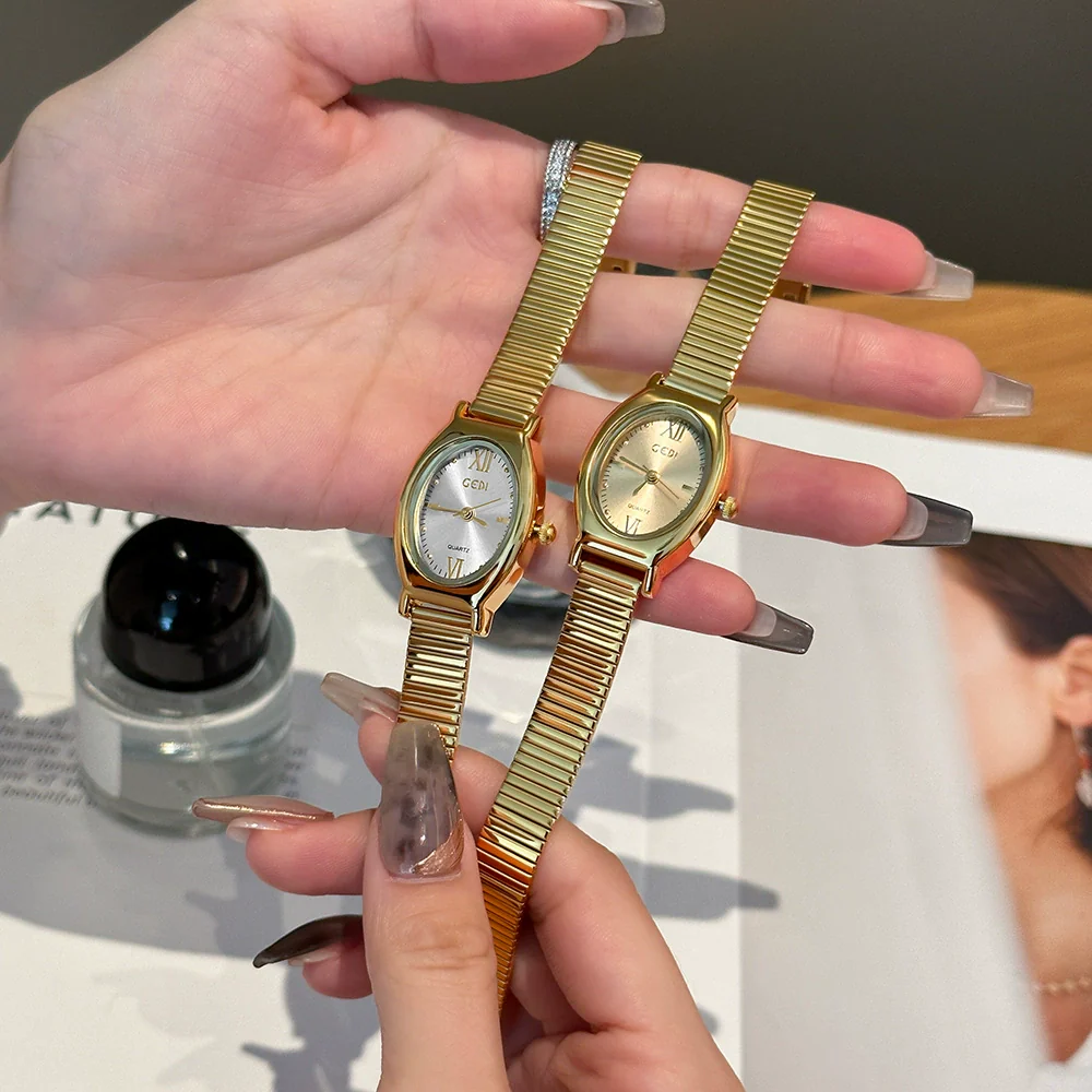 Wholesale Casual Oval Quartz Watch For Female Alloy Case And Strap Mineral Reinforced Glass Mirror Spiral Crown Horseshoe Buckle - Image 4
