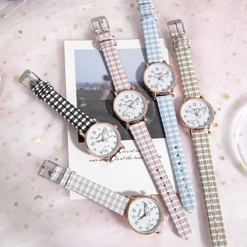 Wholesale Casual Quartz Watch For Female Junior High School Students Alloy Case Imitation Leather Strap Stainless Steel Clasp Round Dial Ordinary Glass Mirror - Image 3