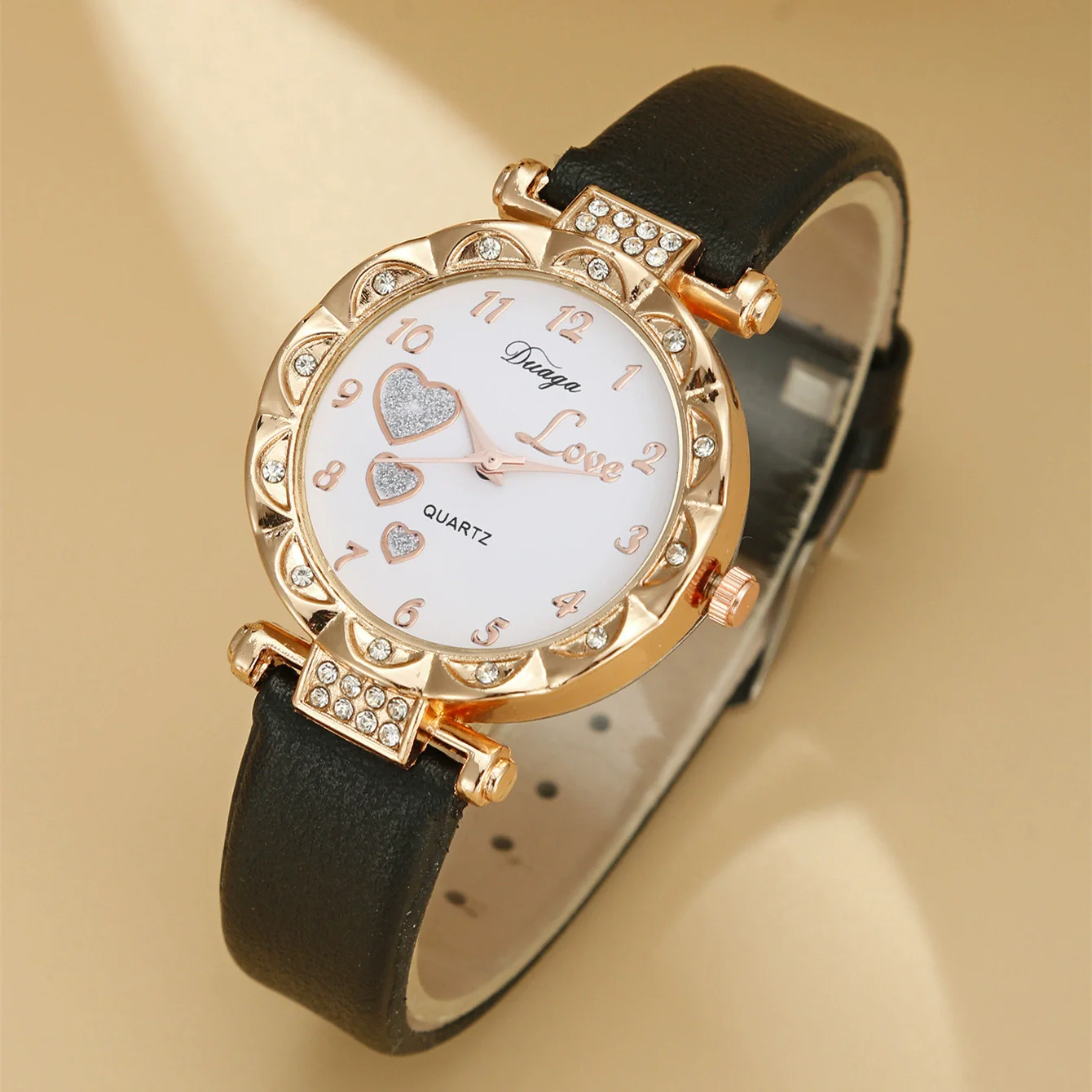 Wholesale Casual Sweet Round Dial Frosted Belt Watch With Pearl Butterfly Jewelry Set For Female Mirror Ordinary Glass Strap Imitation Leather Buckle Stainless Steel - Image 8
