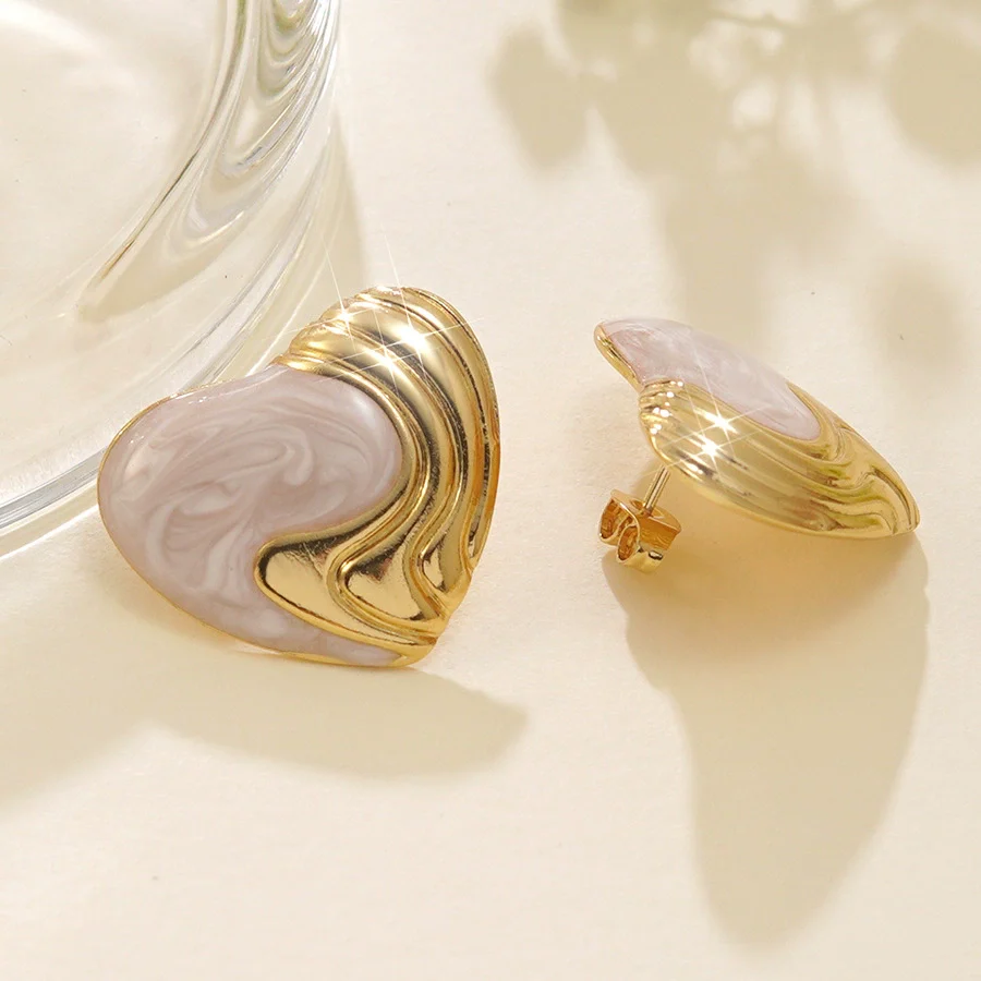 Wholesale Chic Style Stainless Steel Heartshaped Dripping Oil Earrings For Women - Image 6