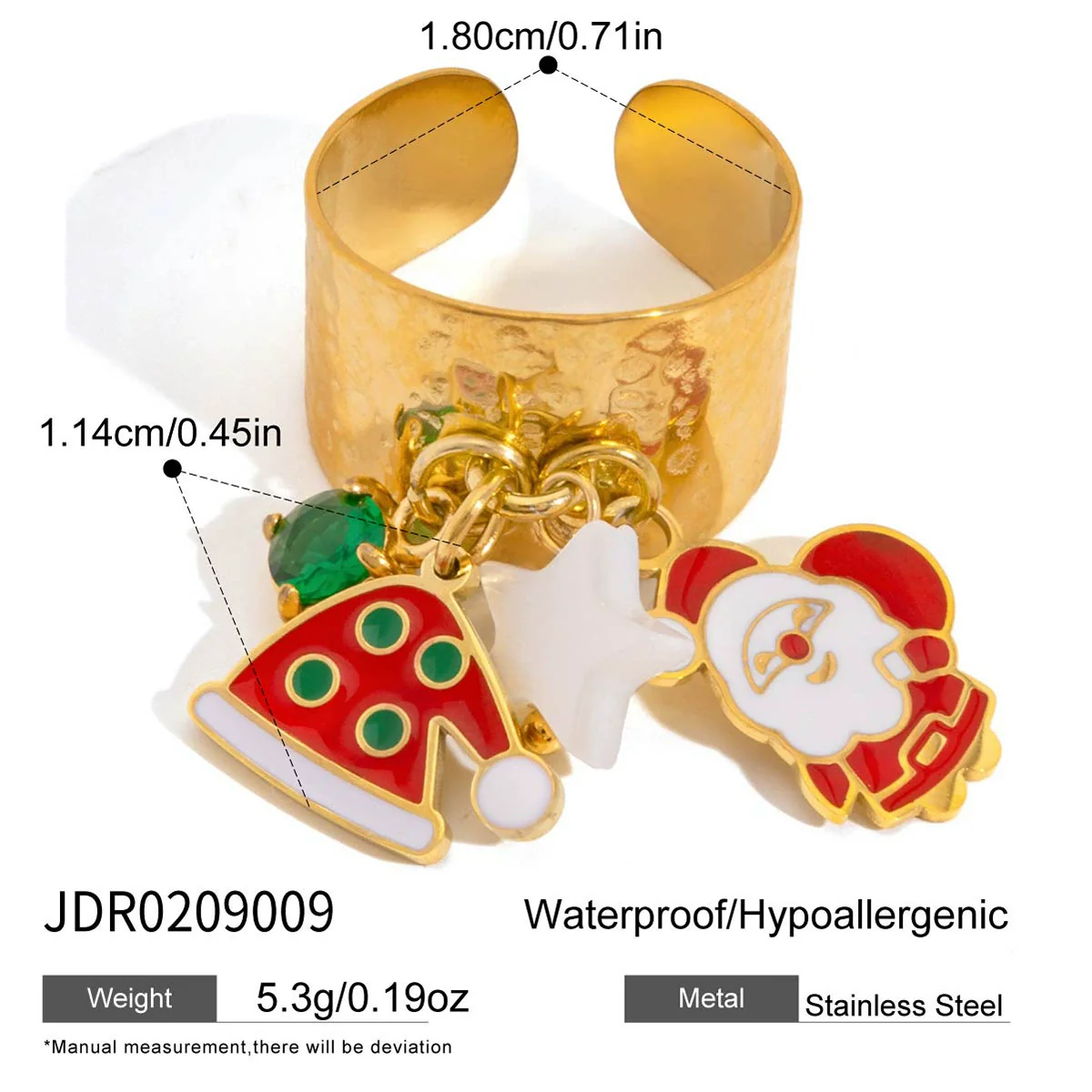 Wholesale Christmas Geometric Oil Drop Pendant Adjustable Stainless Steel Ring Hand Jewelry With Electroplating For Unisex - Image 7