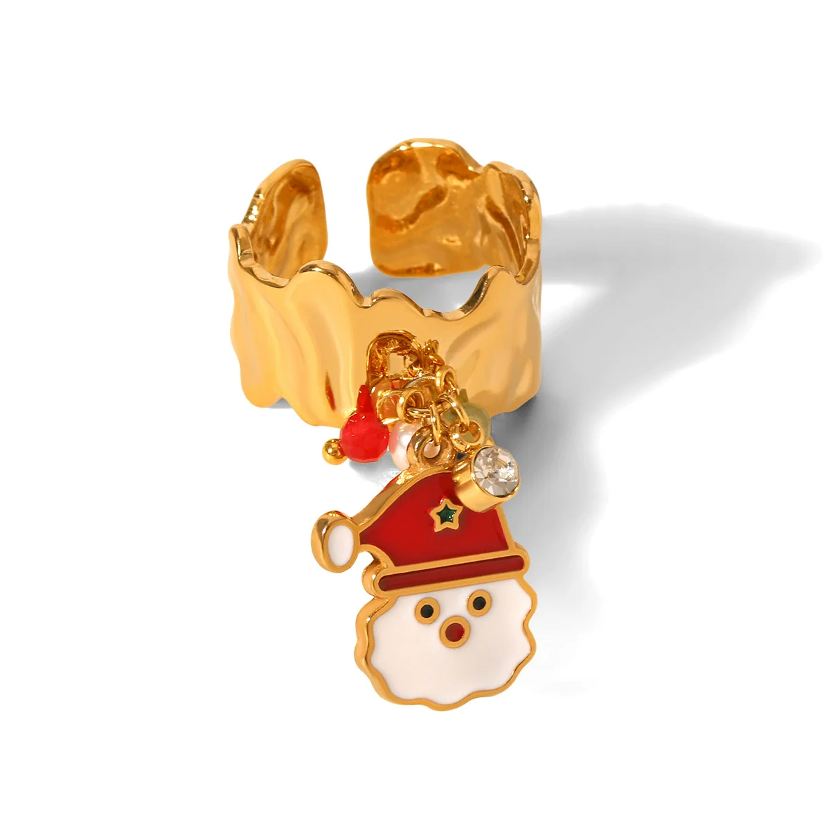Wholesale Christmas Series Stainless Steel Ring With Christmas Tree Snowman Elk Bell Pendant Jewelry For Women Featuring Animal Branch Patterns And Dripping Oil Design - Image 5