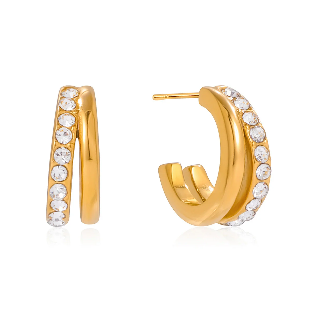 Wholesale Classic Style Highend Geometric Zircon Stainless Steel Electroplated Earrings For Women - Image 5