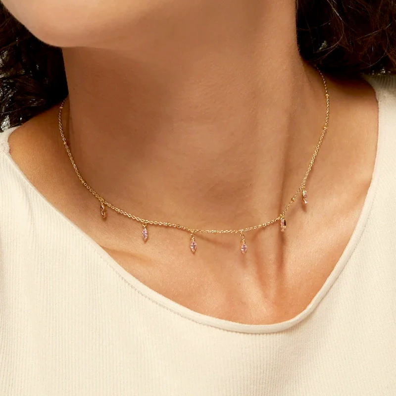 Wholesale Clavicle Necklace 925 Sterling Silver Drop Shape Rhinestone Electroplated For Women - Image 3