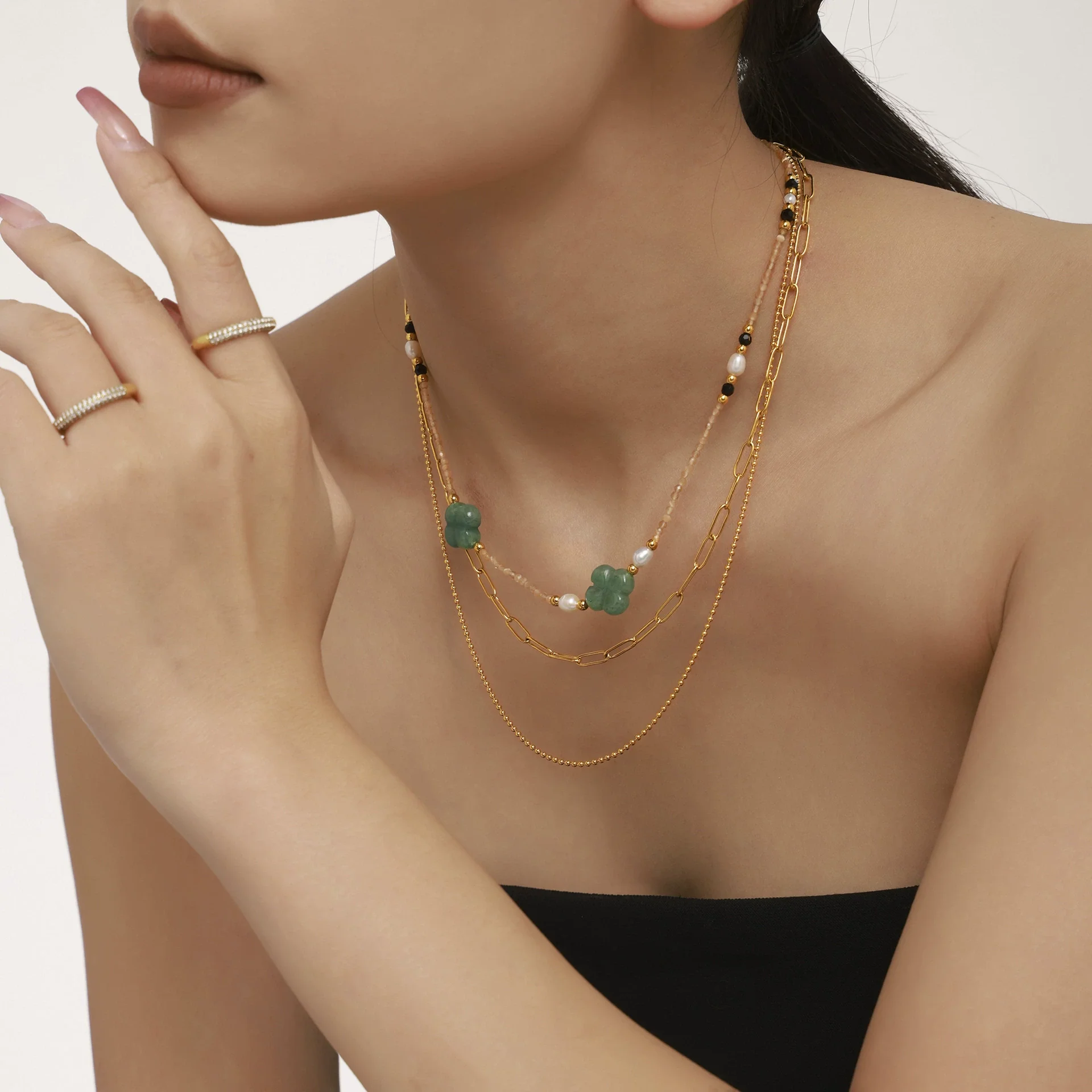 Wholesale Clavicle Necklace Jewelry With Geometric Pattern French Tiger Eye And Freshwater Pearl Light Luxury Style - Image 3