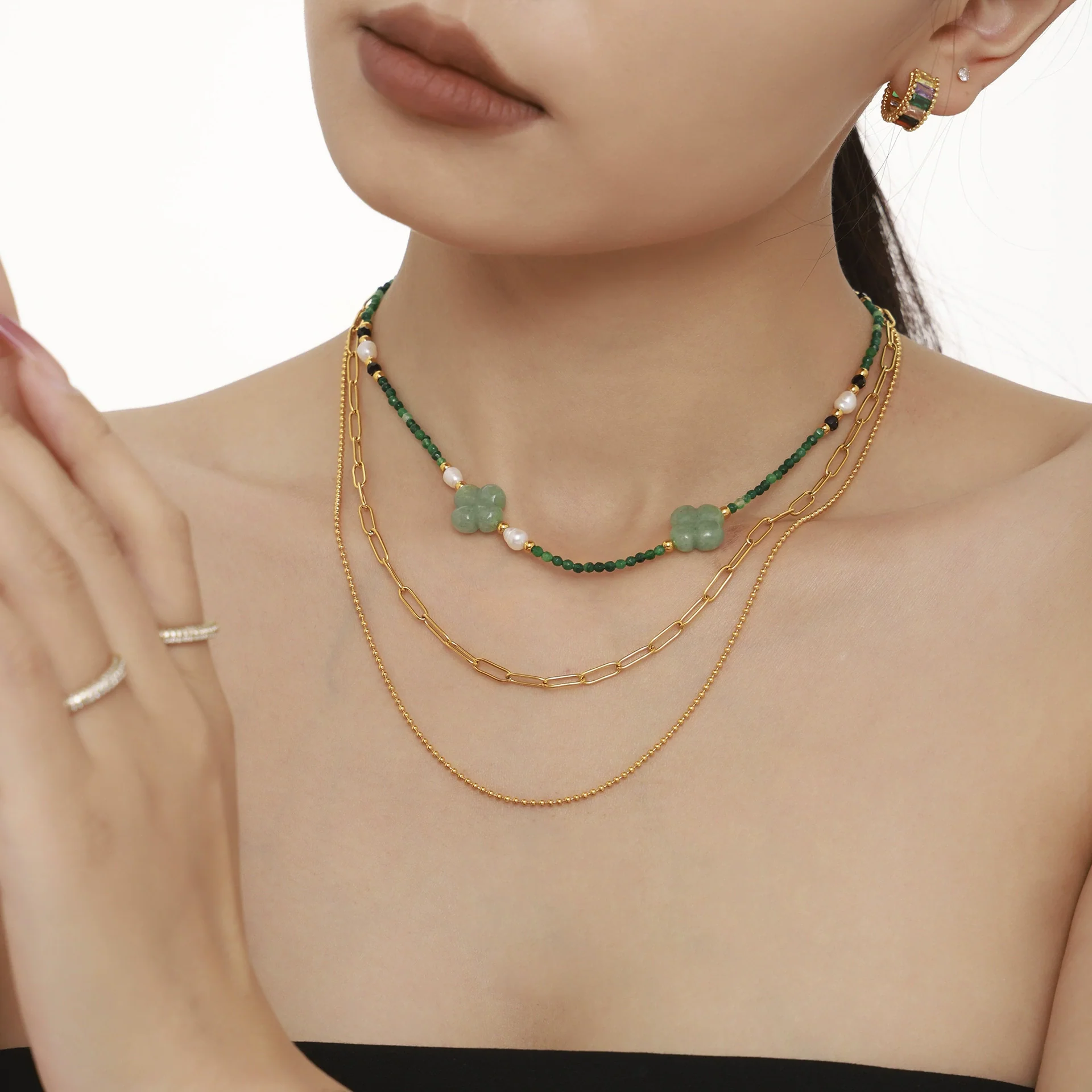 Wholesale Clavicle Necklace Jewelry With Geometric Pattern French Tiger Eye And Freshwater Pearl Light Luxury Style - Image 4