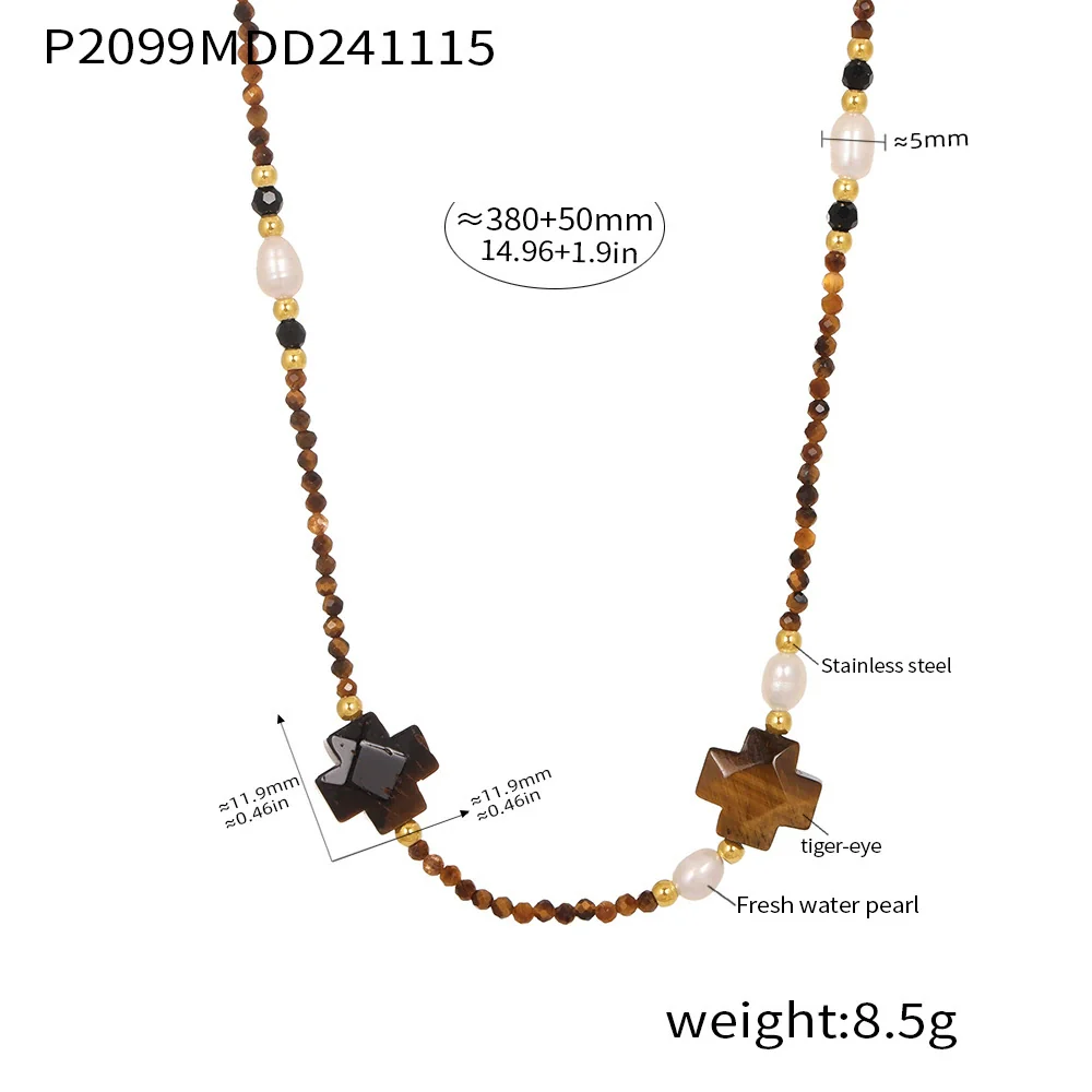 Wholesale Clavicle Necklace Jewelry With Geometric Pattern French Tiger Eye And Freshwater Pearl Light Luxury Style - Image 6