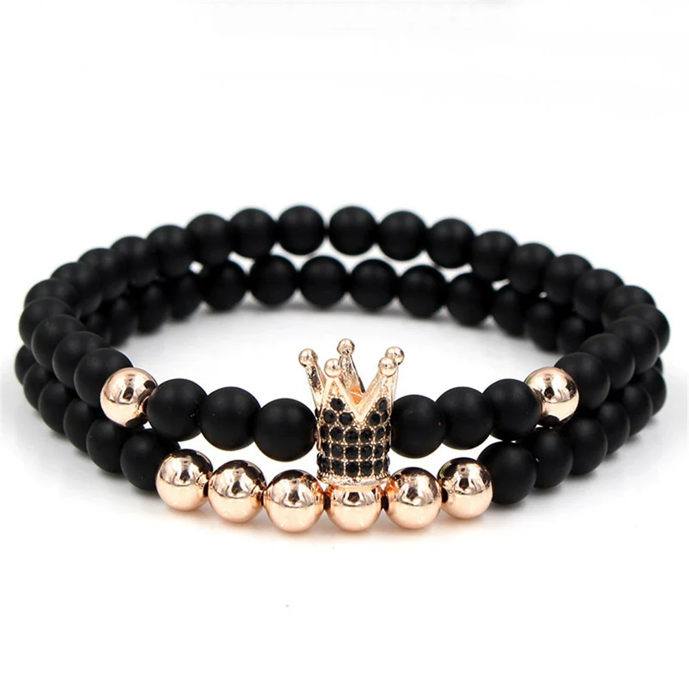 Wholesale Copper Beads Bracelet With Micropaved Zircon Crown Design Exaggerated Retro Style - Image 3