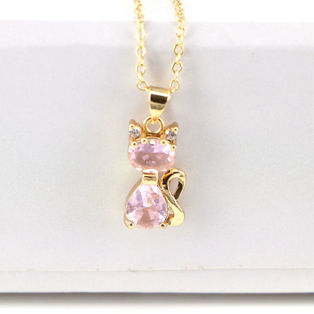 Wholesale Copper Cartoon Animals Geometric Mixed Gem Inlay Water Wave Chain Cat Necklace With Electroplating - Image 6