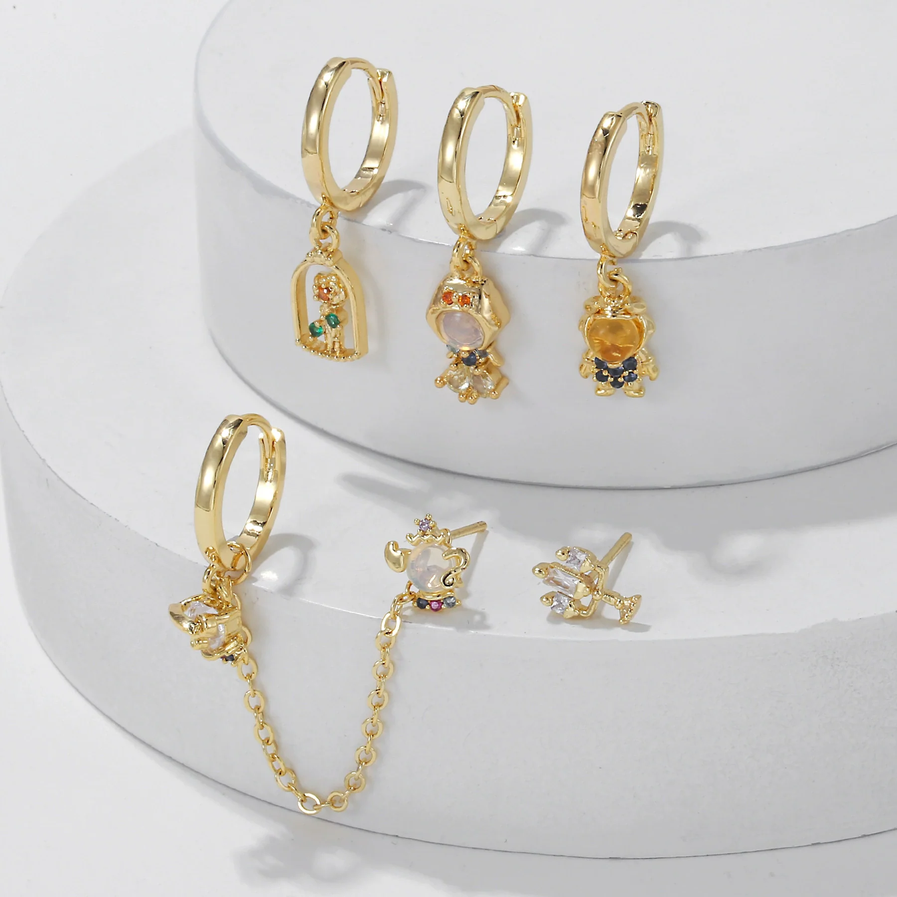 Wholesale Copper Cartoon Characters Animals Zodiac Zircon Tassel Earrings For Women - Image 4