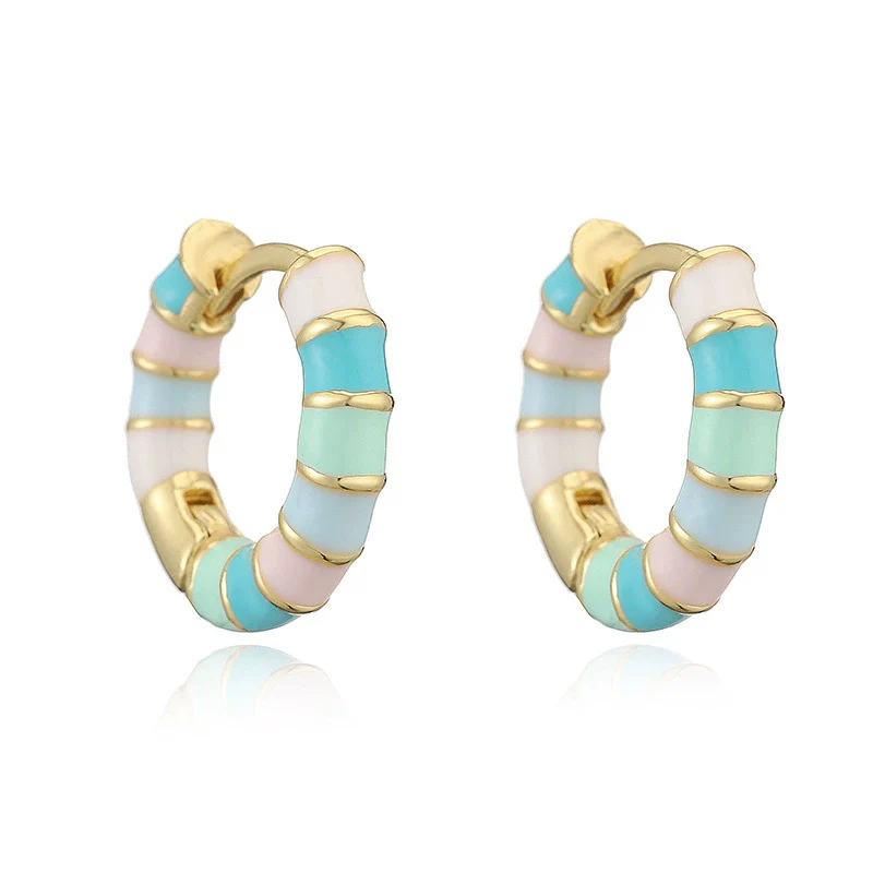 Wholesale Copper Earrings With Colorful Oil Drop Geometric Design Sweet Style - Image 3