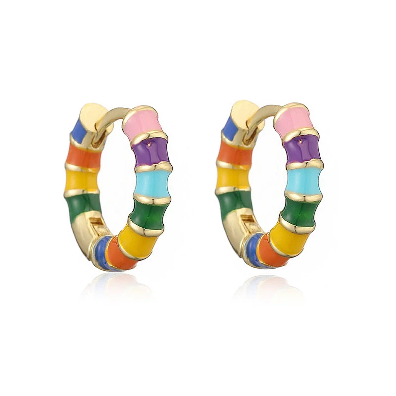 Wholesale Copper Earrings With Colorful Oil Drop Geometric Design Sweet Style - Image 5