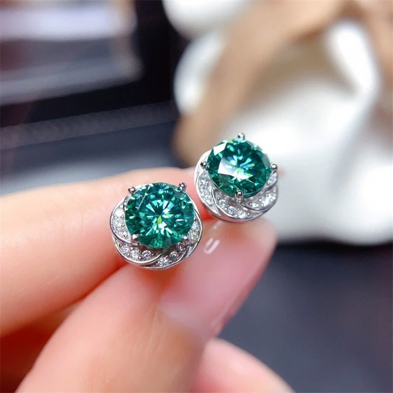 Wholesale Copper Earrings With Geometric Style And Flower Pattern Imitation Maldives Bluegreen Zircon - Image 6