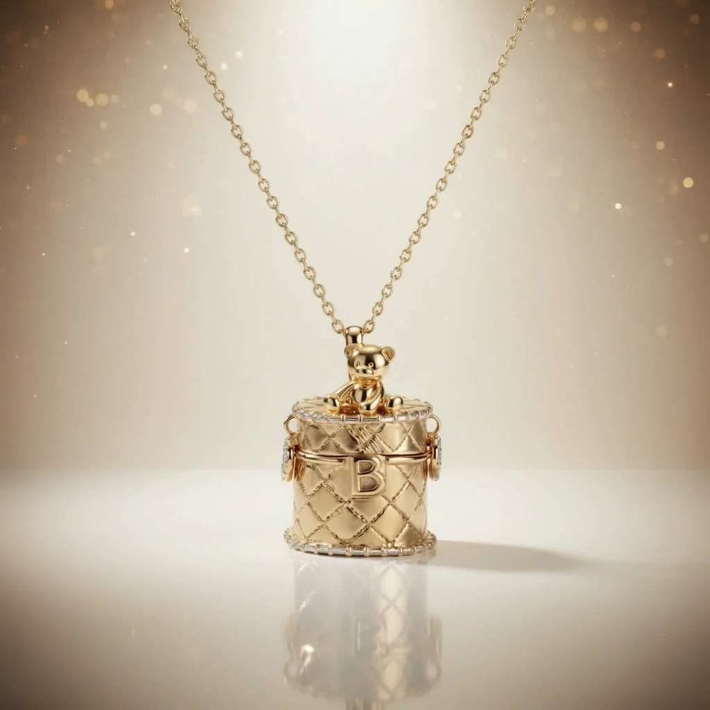 Wholesale Copper Electroplated Bear And Bag Shape Pendant Necklace For Women Cute Sweet And Cool Style - Image 2
