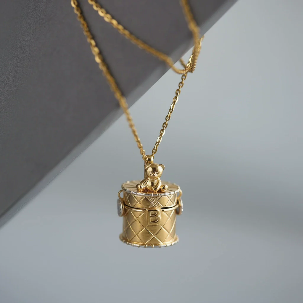 Wholesale Copper Electroplated Bear And Bag Shape Pendant Necklace For Women Cute Sweet And Cool Style - Image 3