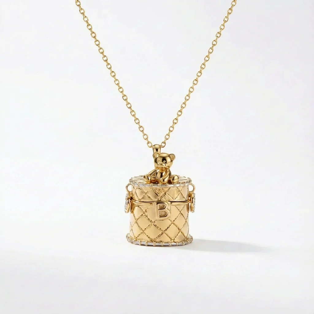 Wholesale Copper Electroplated Bear And Bag Shape Pendant Necklace For Women Cute Sweet And Cool Style - Image 5