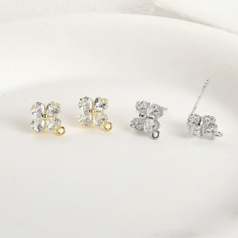 Wholesale Copper Electroplated Fourleaf Flower Shining Zircon Hanging Earrings Diy Handmade Earrings Accessories Material - Image 3