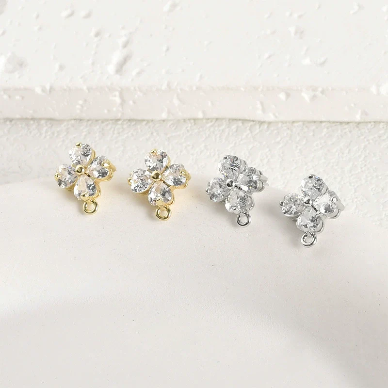 Wholesale Copper Electroplated Fourleaf Flower Shining Zircon Hanging Earrings Diy Handmade Earrings Accessories Material - Image 4