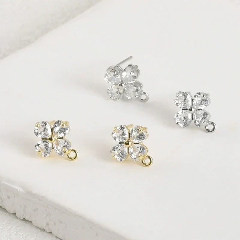 Wholesale Copper Electroplated Fourleaf Flower Shining Zircon Hanging Earrings Diy Handmade Earrings Accessories Material - Image 5