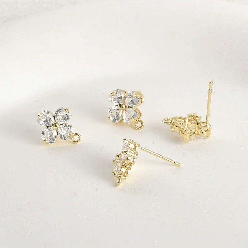 Wholesale Copper Electroplated Fourleaf Flower Shining Zircon Hanging Earrings Diy Handmade Earrings Accessories Material - Image 6