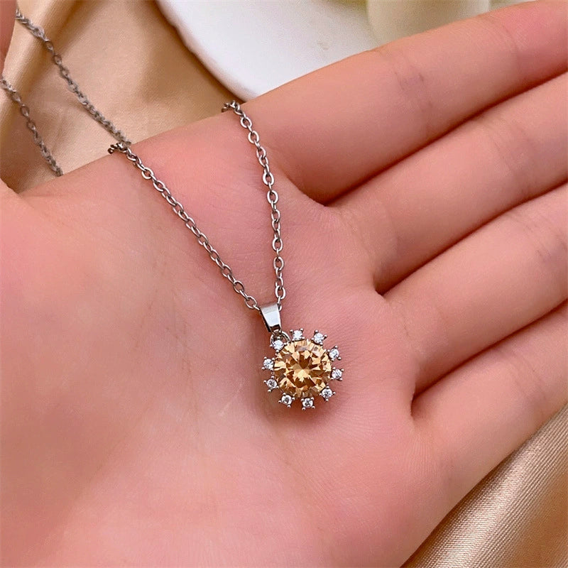 Wholesale Copper Electroplated Sunflower Stud Earrings And Necklace Set For Women Light Luxury Style Jewelry - Image 3