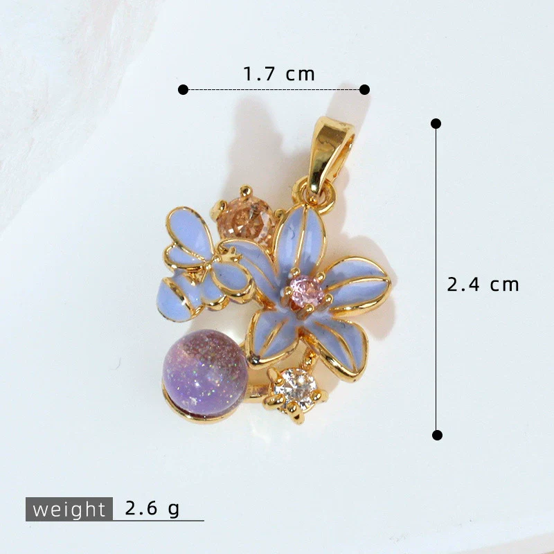 Wholesale Copper Flower Petal Oil Drop Pendant Necklace Retro Design Microinlaid Electroplated For Women - Image 7