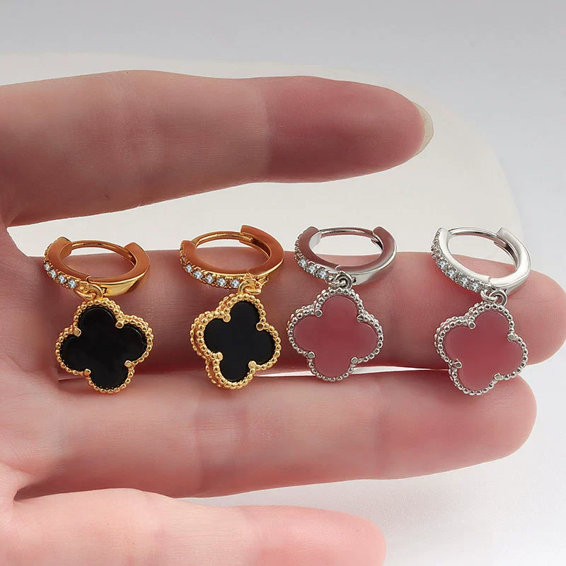 Wholesale Copper Fourleaf Clover Geometric Style Electroplated Earrings - Image 3