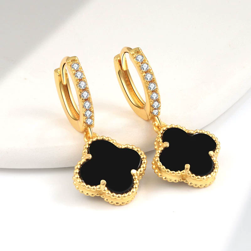 Wholesale Copper Fourleaf Clover Geometric Style Electroplated Earrings - Image 7