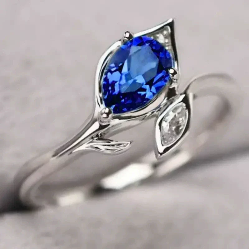 Wholesale Copper Geometric Leaf Zircon Inlaid Ring For Women