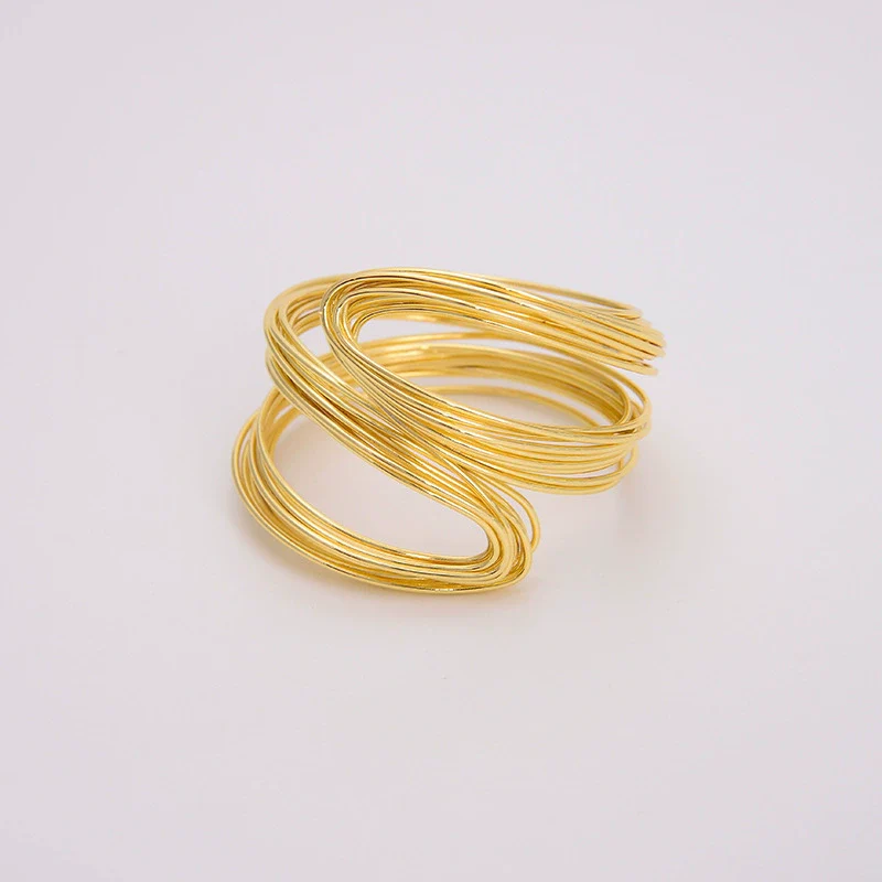 Wholesale Copper Geometric Opening Bracelet For Women 18K Gold Plated - Image 22