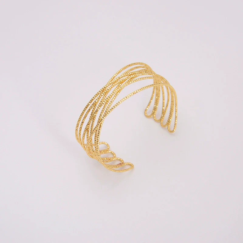 Wholesale Copper Geometric Opening Bracelet For Women 18K Gold Plated - Image 24