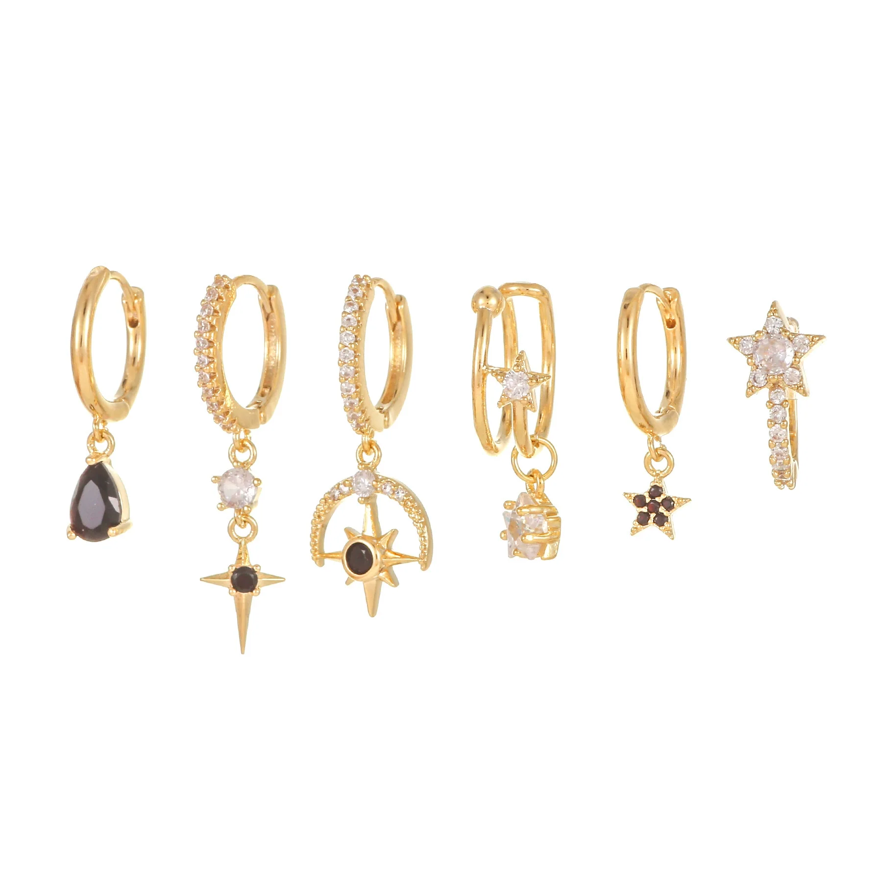 Wholesale Copper Geometric Star Inlaid Zircon Water Drop Women's Earrings Sixpiece Set - Image 5
