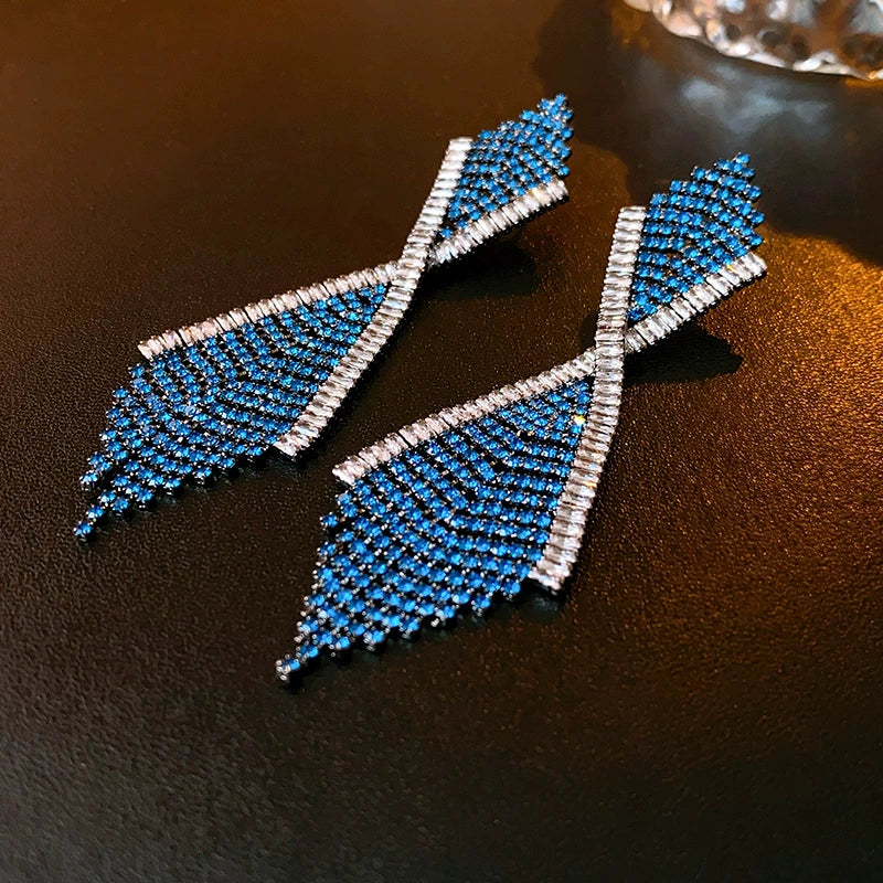 Wholesale Copper Geometric Tassel Earrings With Diamond Embedded And Electroplating Treatment For Women - Image 7