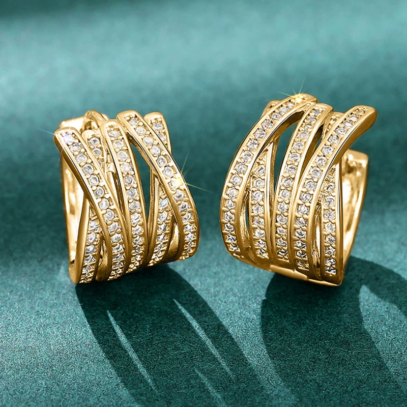 Wholesale Copper Geometric Zirconia Light Luxury Style Earrings For Women - Image 3