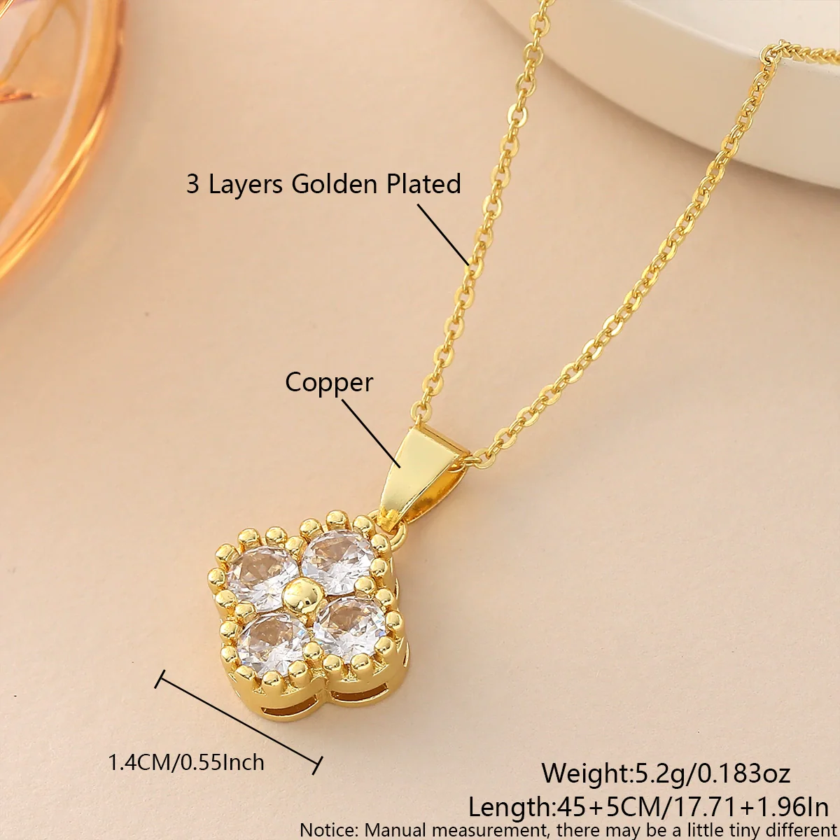 Wholesale Copper Goldplated Fourleaf Clover Pendant Necklace And Bracelet Set Jewelry For Women With Plants And Flowers Pattern And O Word Chain - Image 6