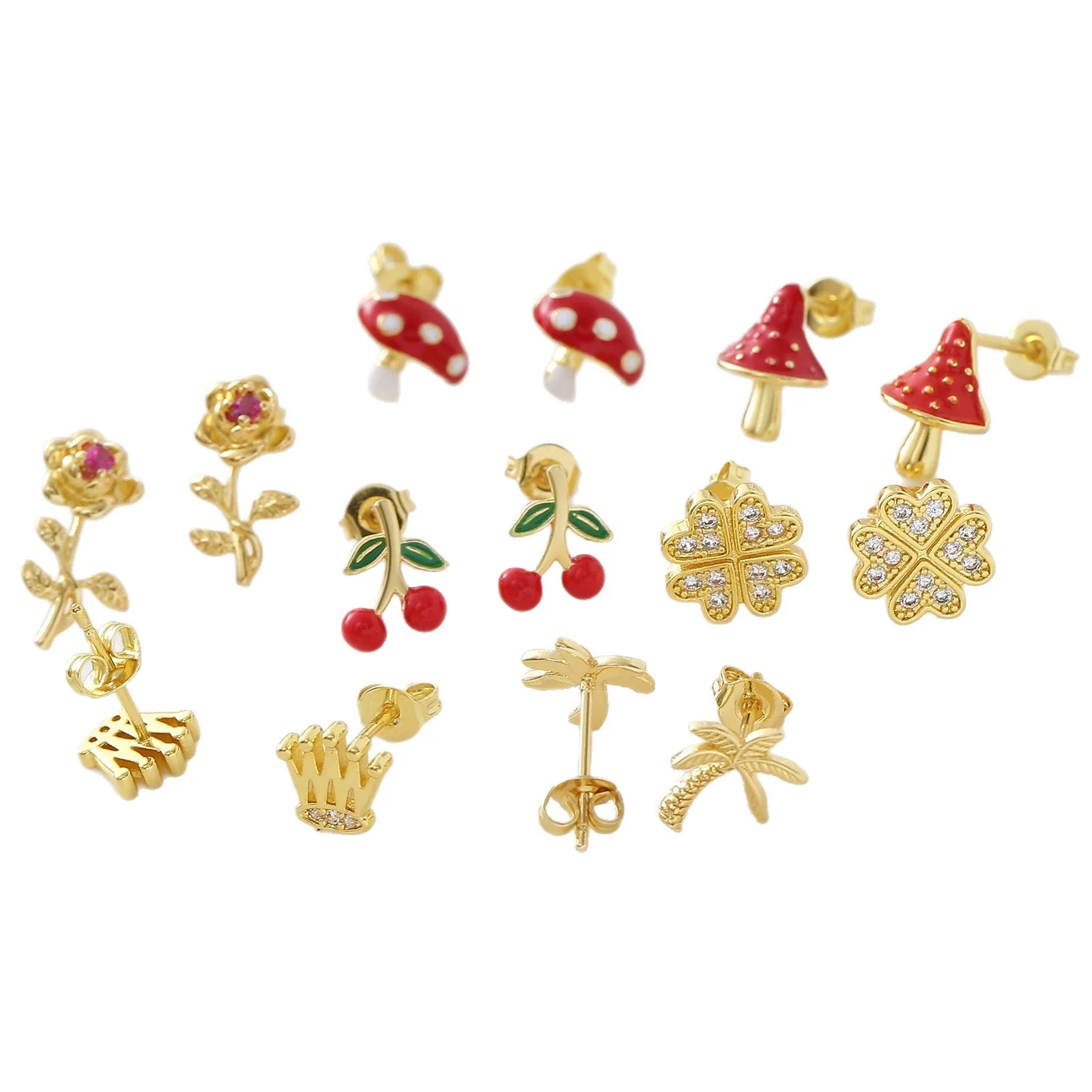 Wholesale Copper Goldplated Fruitshaped Diamondstudded Earrings For Women In Sweet Cool Style - Image 4