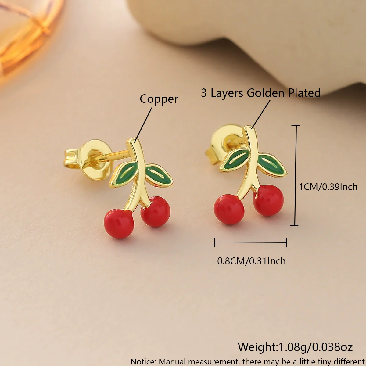 Wholesale Copper Goldplated Fruitshaped Diamondstudded Earrings For Women In Sweet Cool Style - Image 8