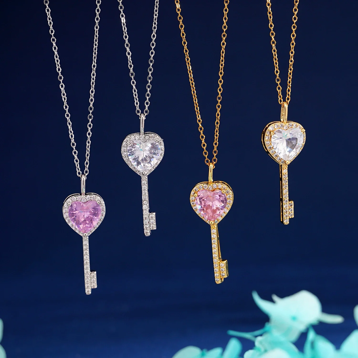 Wholesale Copper Heart Shape Zircon Pendant Necklace With Cross Chain And Electroplating For Women Light Luxury Style