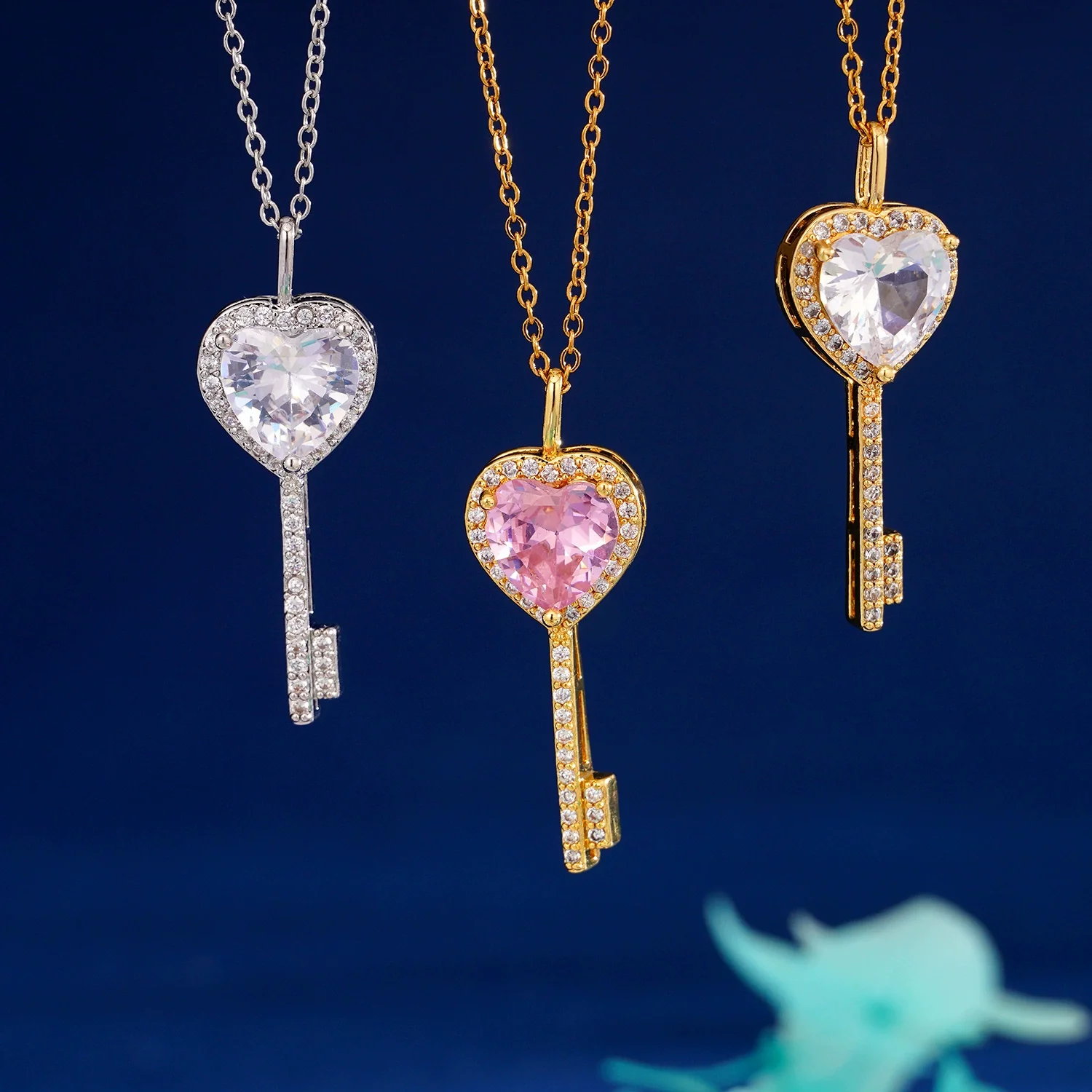 Wholesale Copper Heart Shape Zircon Pendant Necklace With Cross Chain And Electroplating For Women Light Luxury Style - Image 2