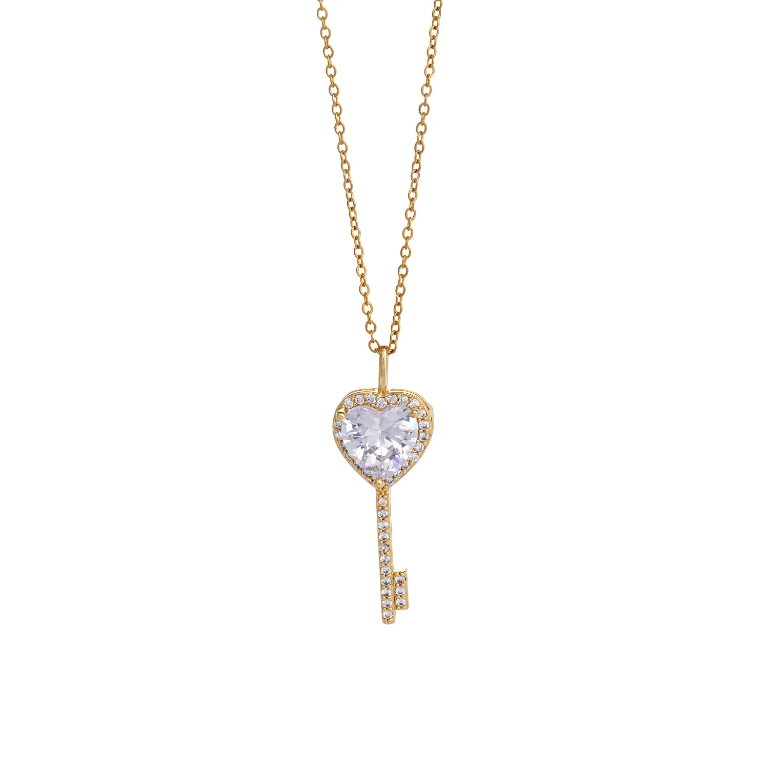 Wholesale Copper Heart Shape Zircon Pendant Necklace With Cross Chain And Electroplating For Women Light Luxury Style - Image 5