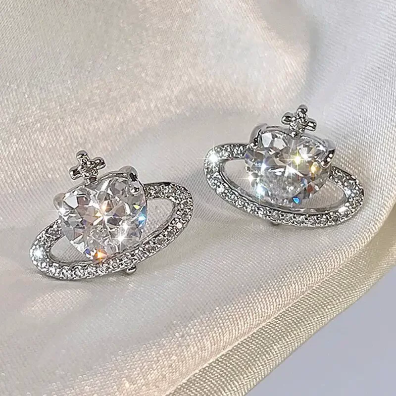 Wholesale Copper Heart Shaped Zircon Earrings With Electroplating For Women - Image 2