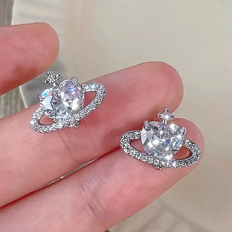 Wholesale Copper Heart Shaped Zircon Earrings With Electroplating For Women - Image 3