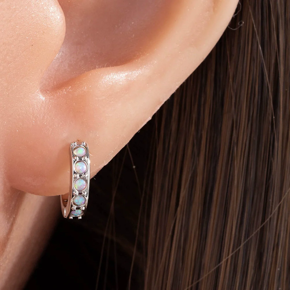 Wholesale Copper Inlaid Opal And Zircon Earrings For Girls With Sweet Style - Image 3